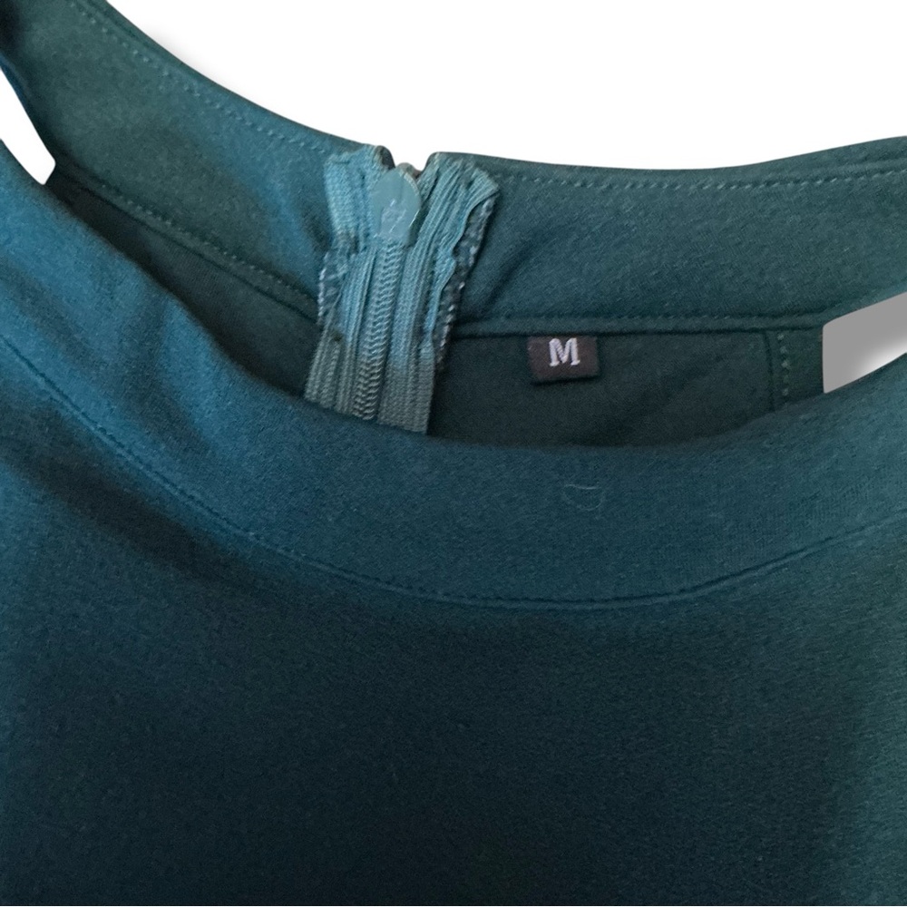 Sleeveless Hunter Green Halter Ruffle Front Evening Dress - Picture 9 of 14
